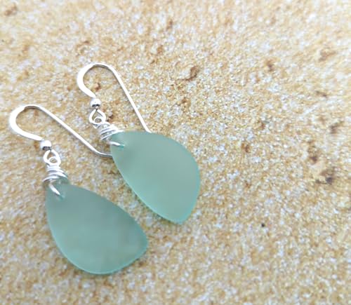 Sea Glass Earrings with Silver Knot on Hooks