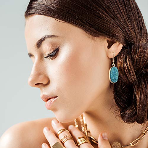 Teardrop Druse Crystal Dangle Earrings Set