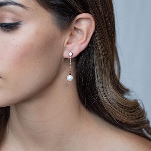 14k White Gold Shell Pearl Drop Earrings