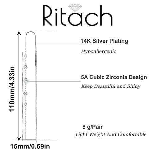 Sterling Silver Threader Earrings with Cubic Zirconia