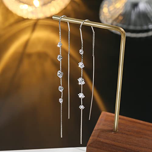 Sterling Silver Threader Earrings with Cubic Zirconia