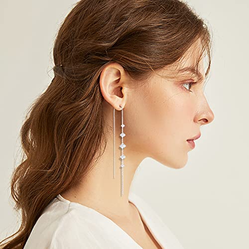 Sterling Silver Threader Earrings with Cubic Zirconia