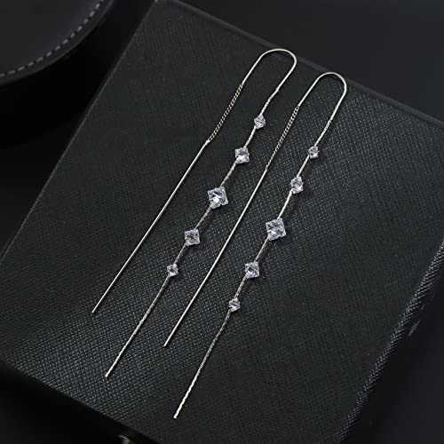 Sterling Silver Threader Earrings with Cubic Zirconia