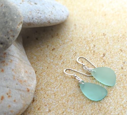 Sea Glass Earrings with Silver Knot on Hooks
