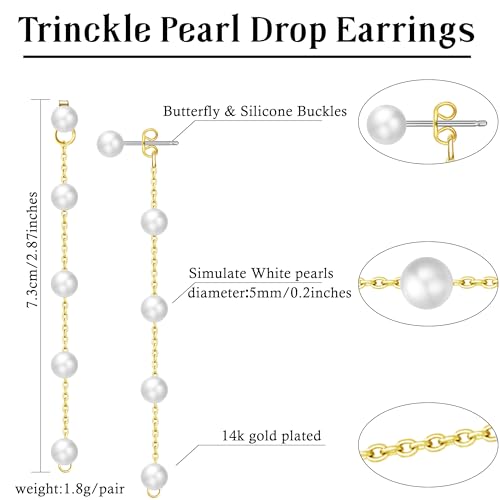 Handmade Gold Pearl Drop Dangle Earrings