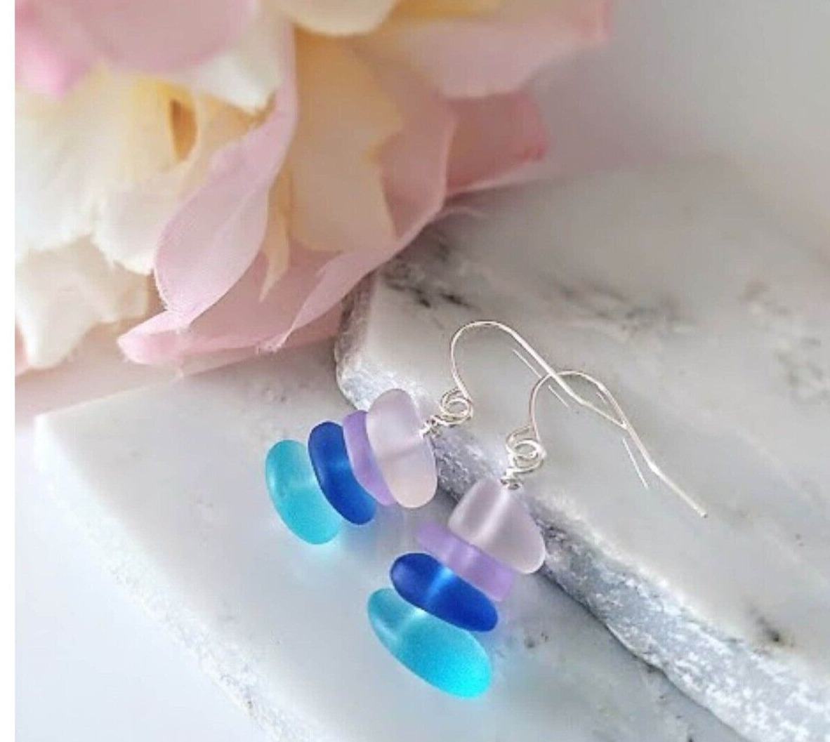 Colorful Frosted Sea Glass Dangle Earrings