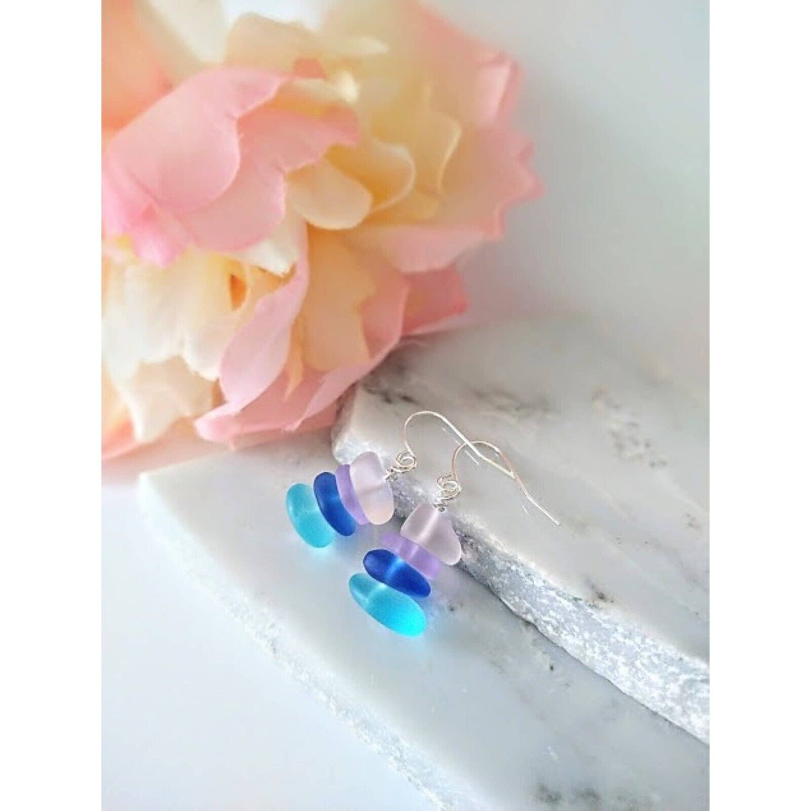 Colorful Frosted Sea Glass Dangle Earrings