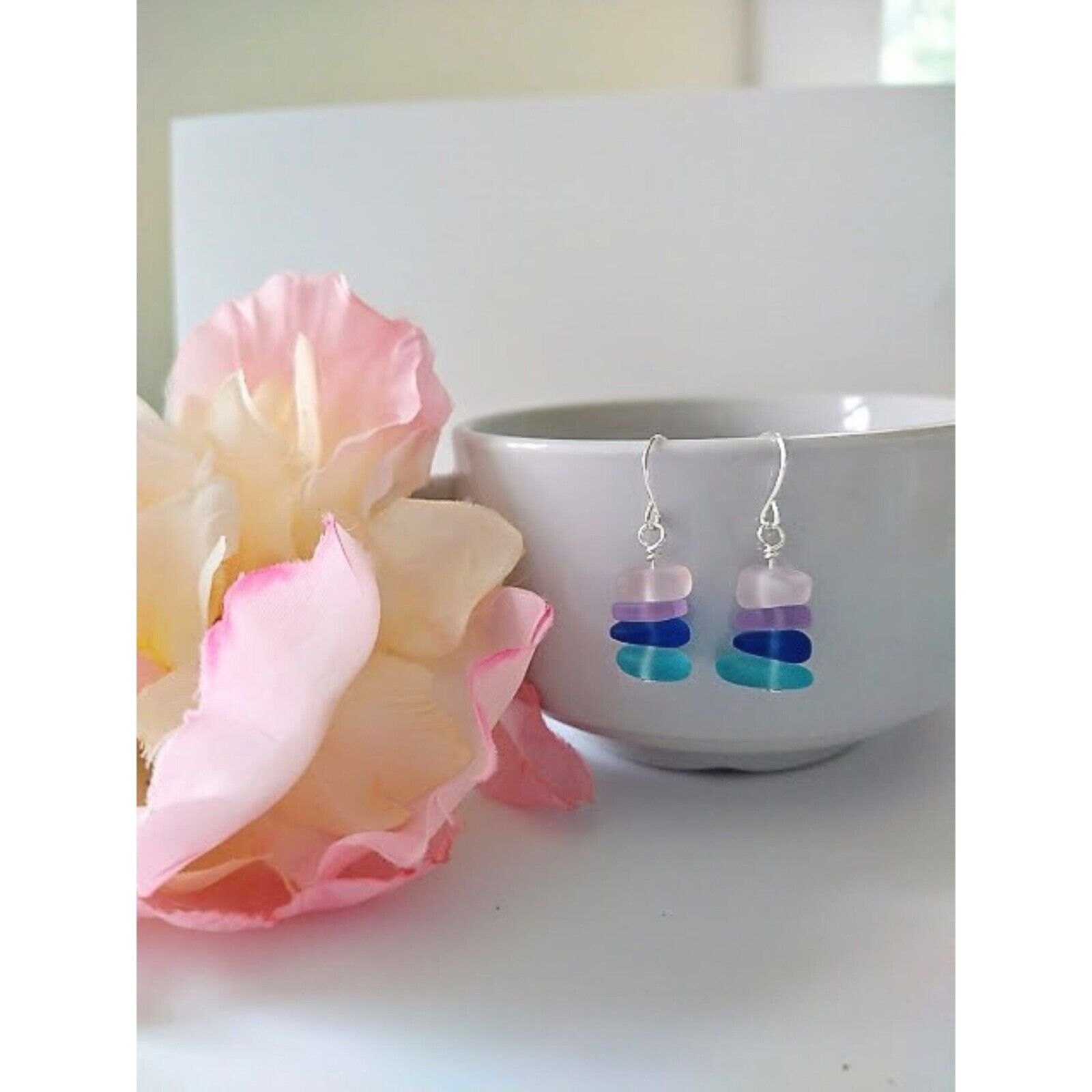 Colorful Frosted Sea Glass Dangle Earrings