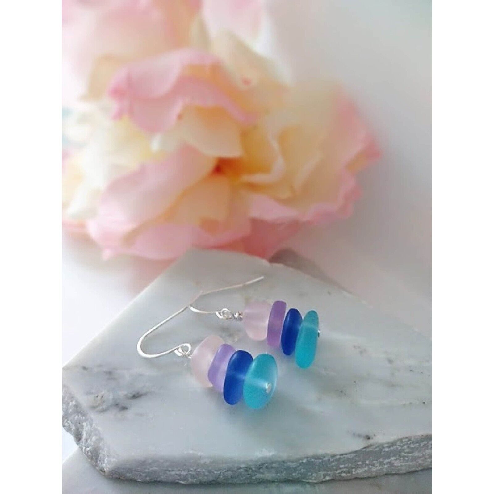 Colorful Frosted Sea Glass Dangle Earrings