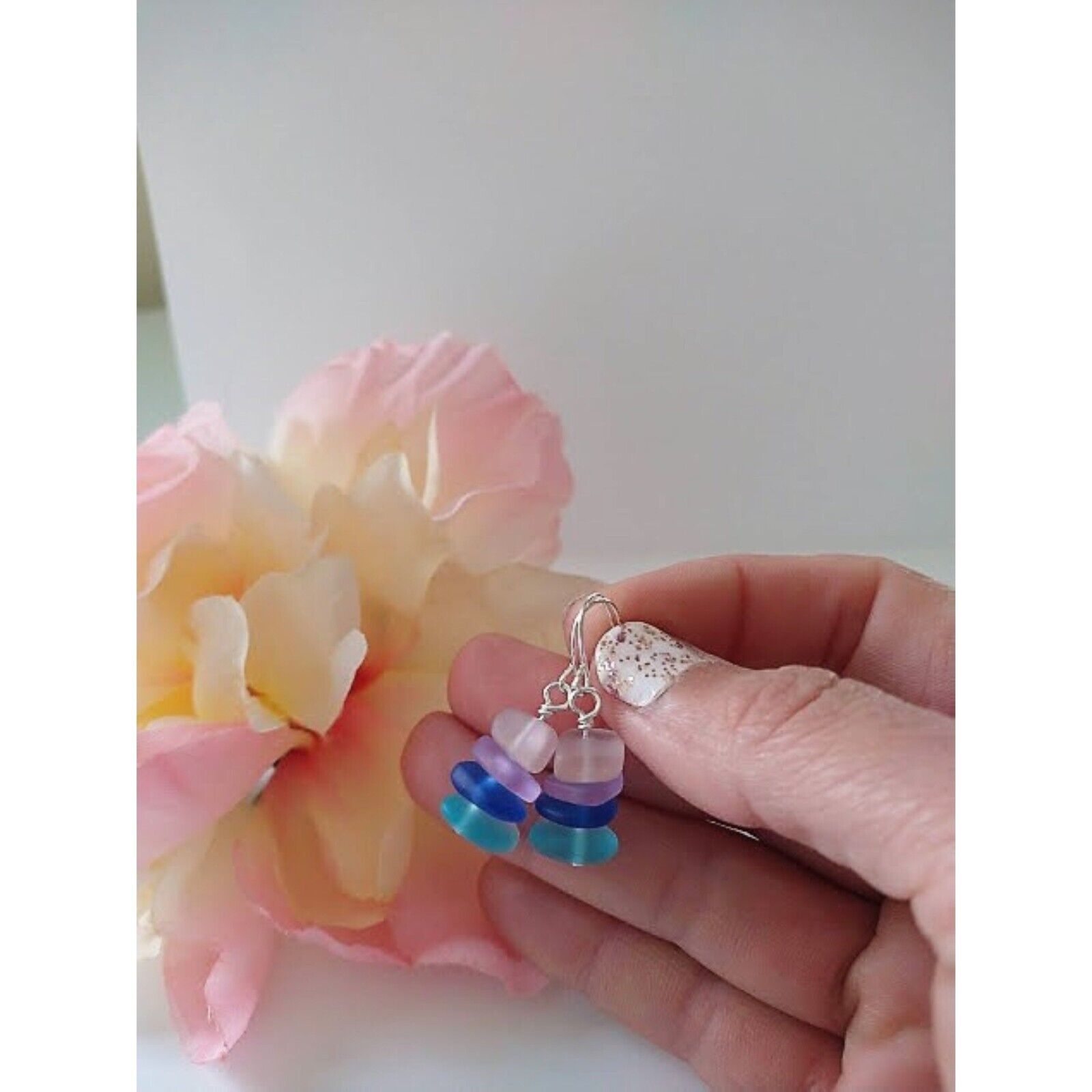 Colorful Frosted Sea Glass Dangle Earrings