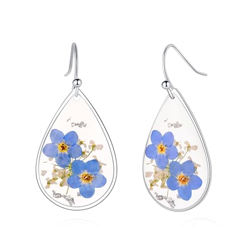 Pressed Wildflower Silver Drop Earrings - Personalized Gift