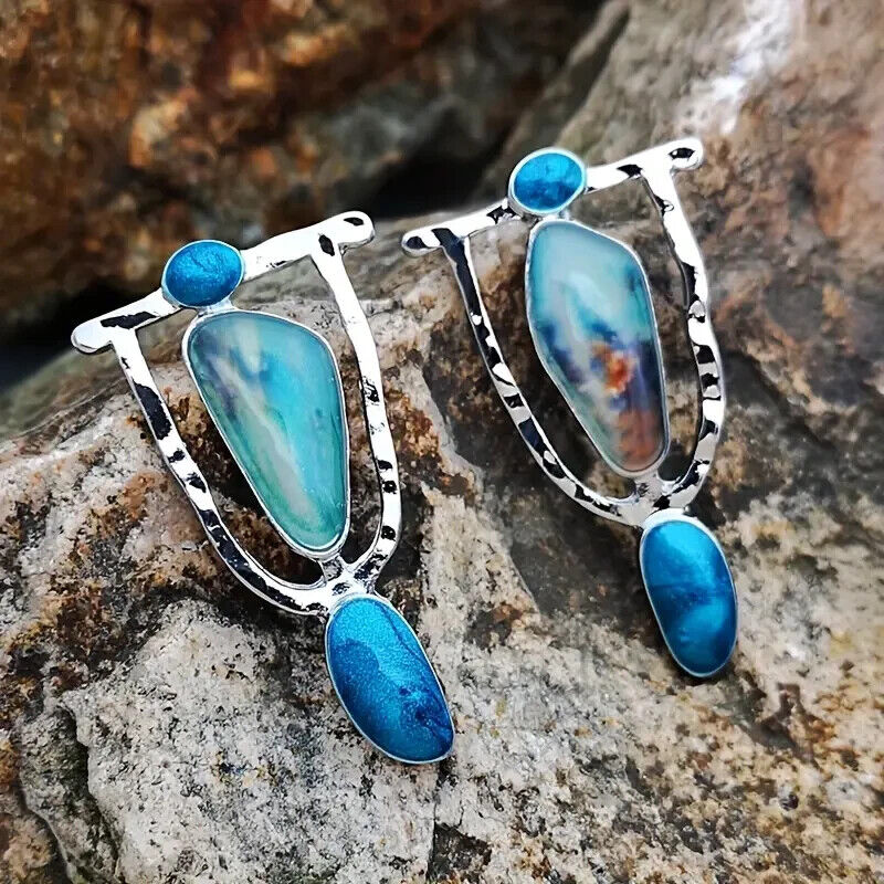 Elegant Blue Gemstone Dangle Earrings for Women