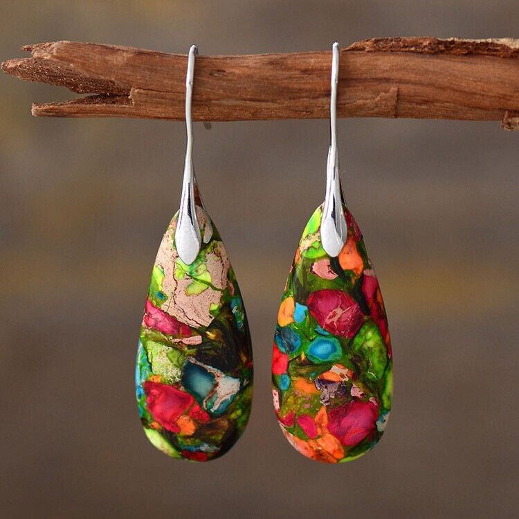 Imperial Jasper Teardrop Dangle Earrings
