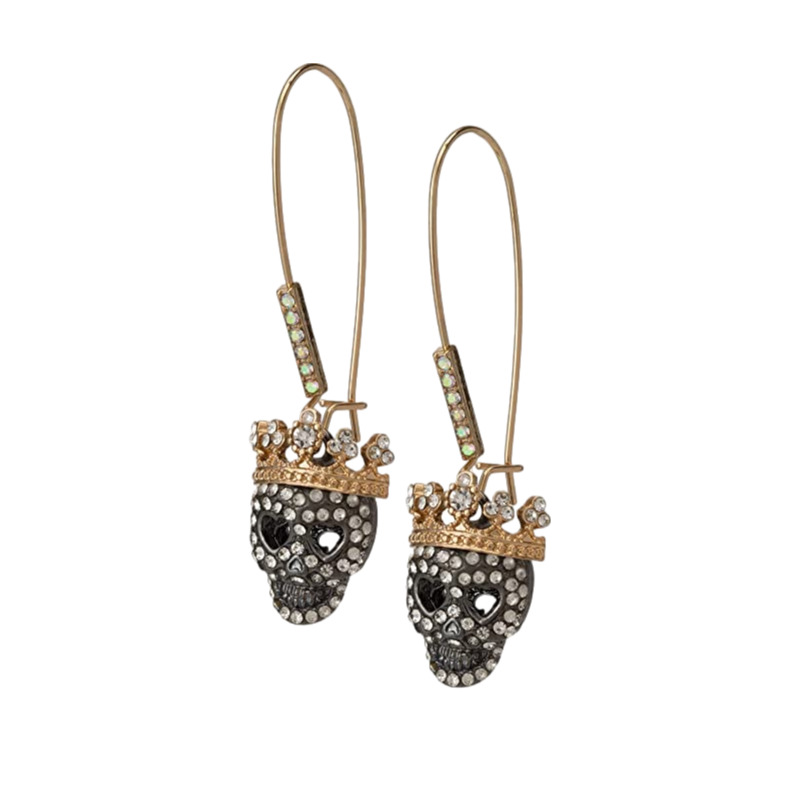 Edgy Glam Skull Dangle Earrings with Crown Detail
