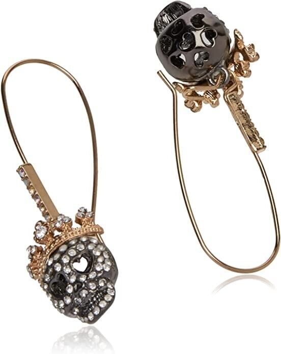 Edgy Glam Skull Dangle Earrings with Crown Detail