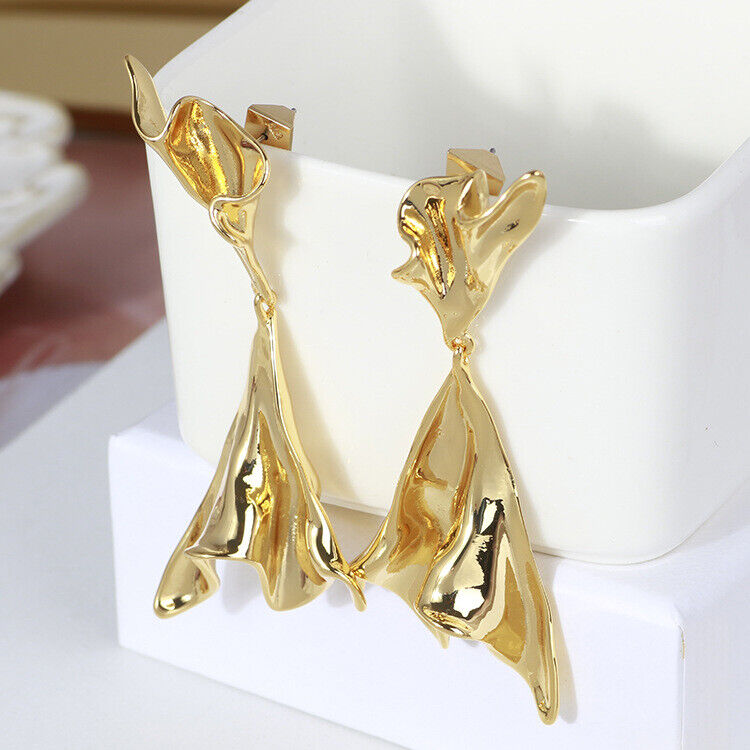 Astoria Crumpled Gold Drop Dangle Earrings