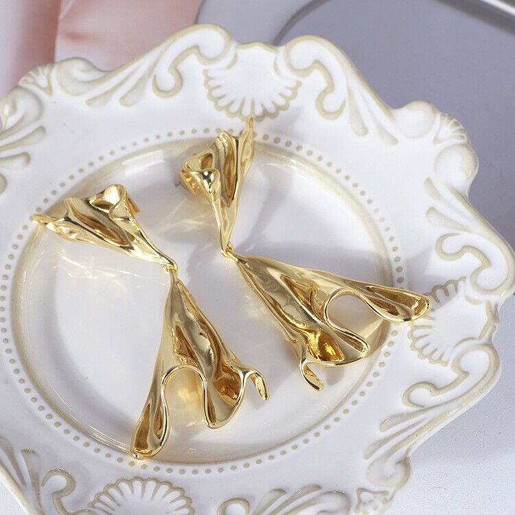 Astoria Crumpled Gold Drop Dangle Earrings