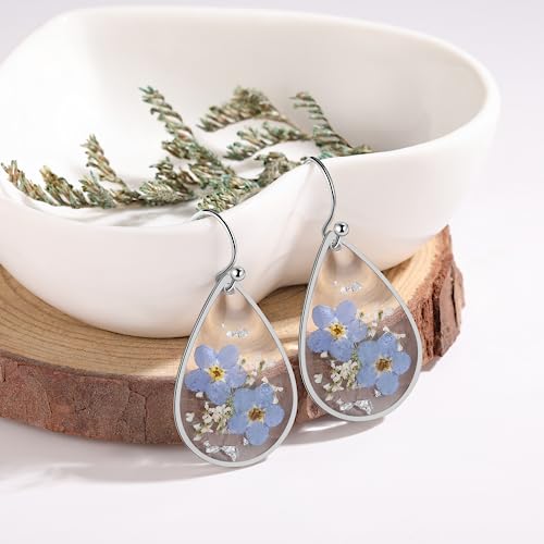 Pressed Wildflower Silver Drop Earrings - Personalized Gift