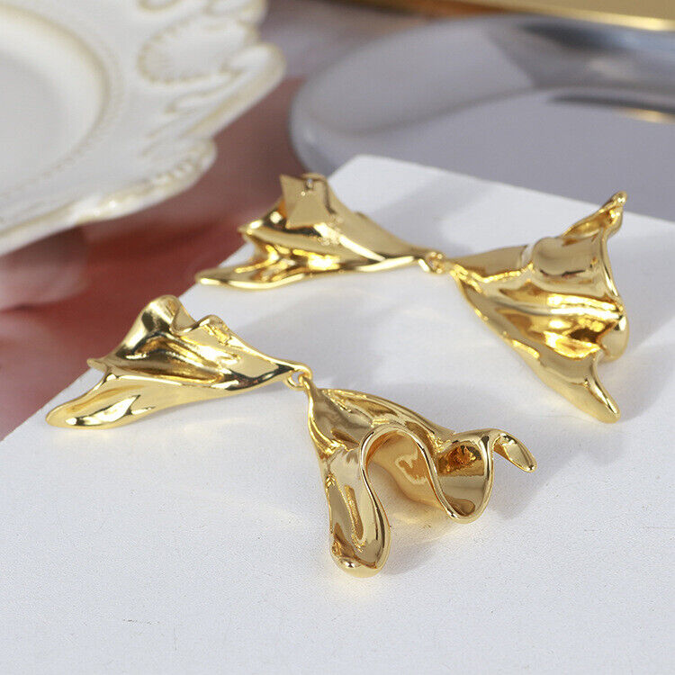 Astoria Crumpled Gold Drop Dangle Earrings