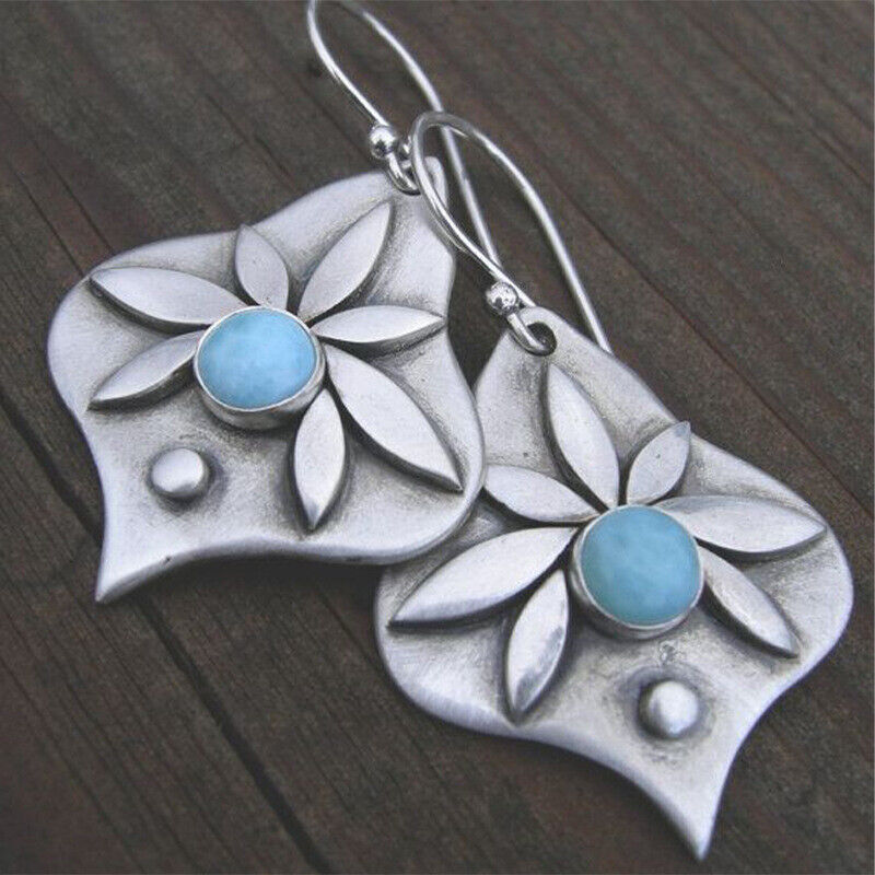 Turquoise Dangle Drop Earrings in Silver Plated