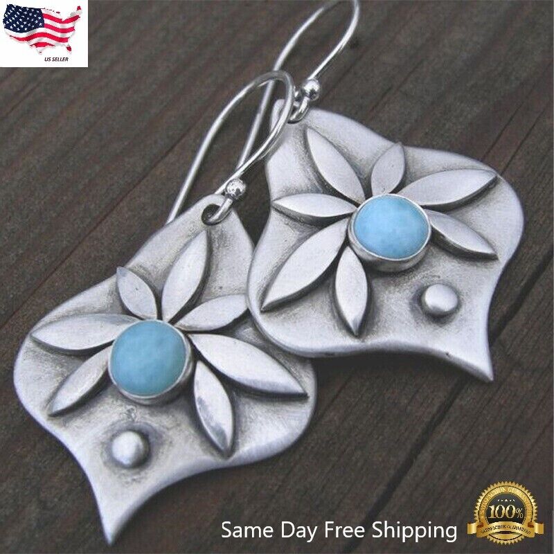 Turquoise Dangle Drop Earrings in Silver Plated