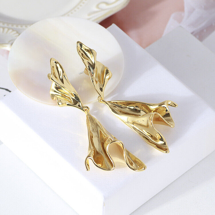 Astoria Crumpled Gold Drop Dangle Earrings