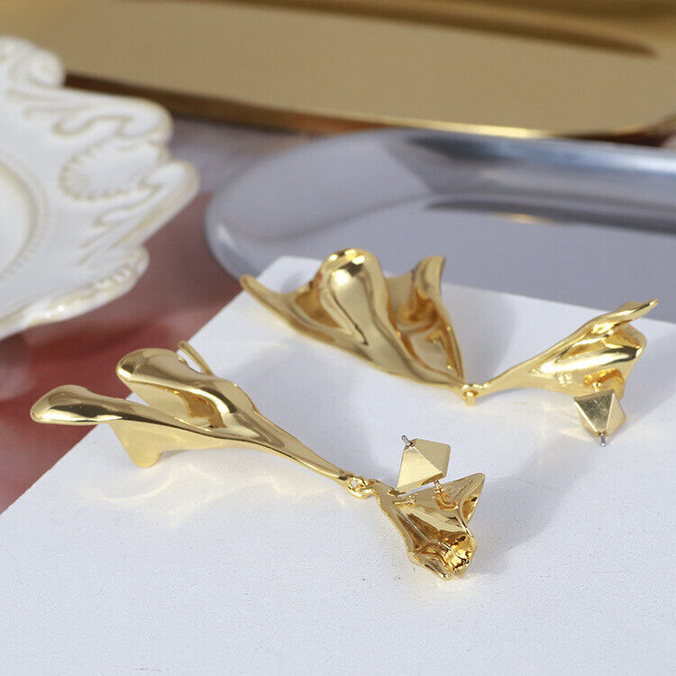 Astoria Crumpled Gold Drop Dangle Earrings