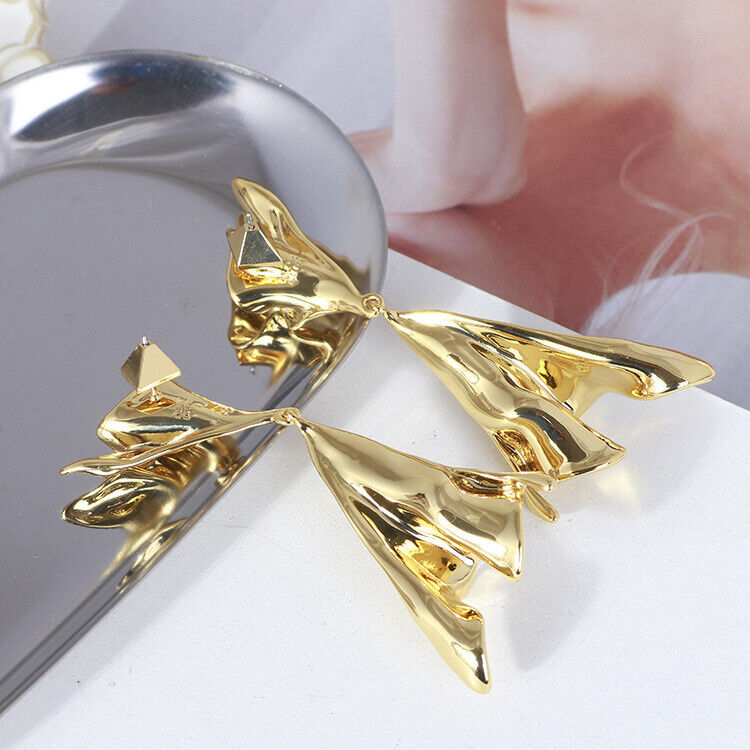 Astoria Crumpled Gold Drop Dangle Earrings