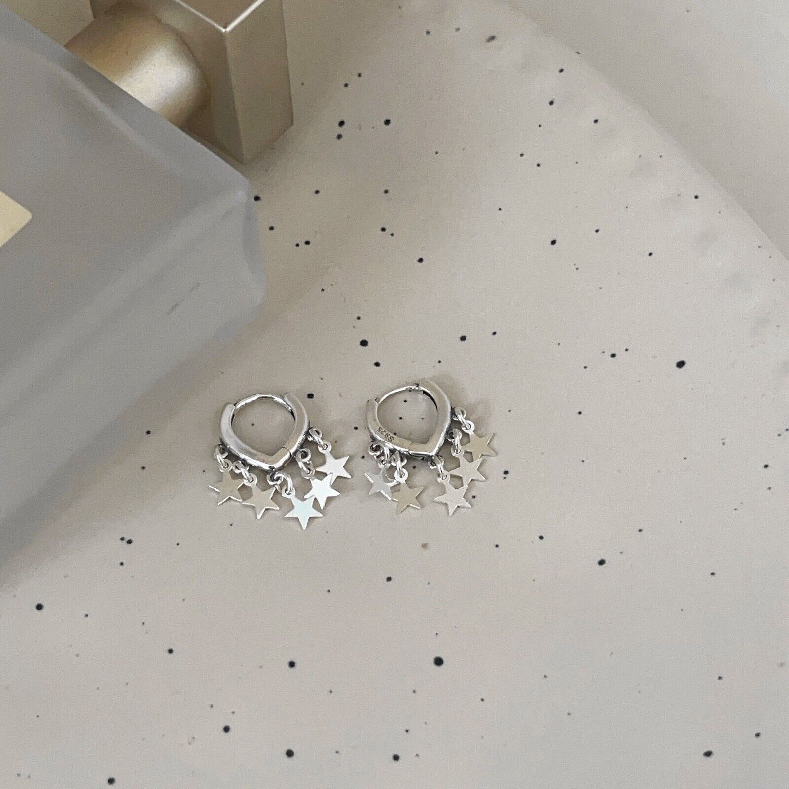 Sterling Silver Star Dangle Hoop Earrings