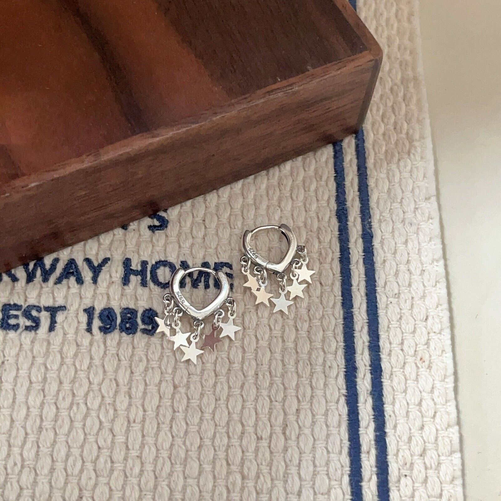 Sterling Silver Star Dangle Hoop Earrings