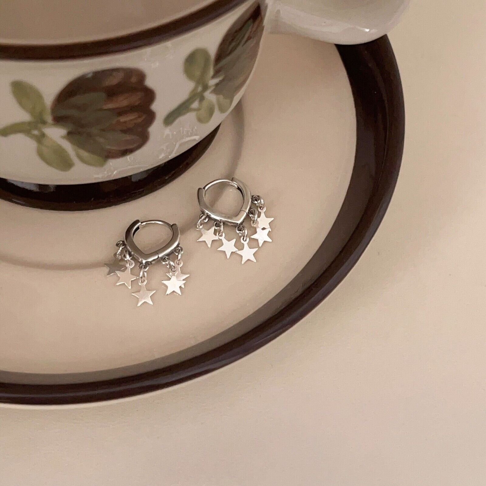 Sterling Silver Star Dangle Hoop Earrings