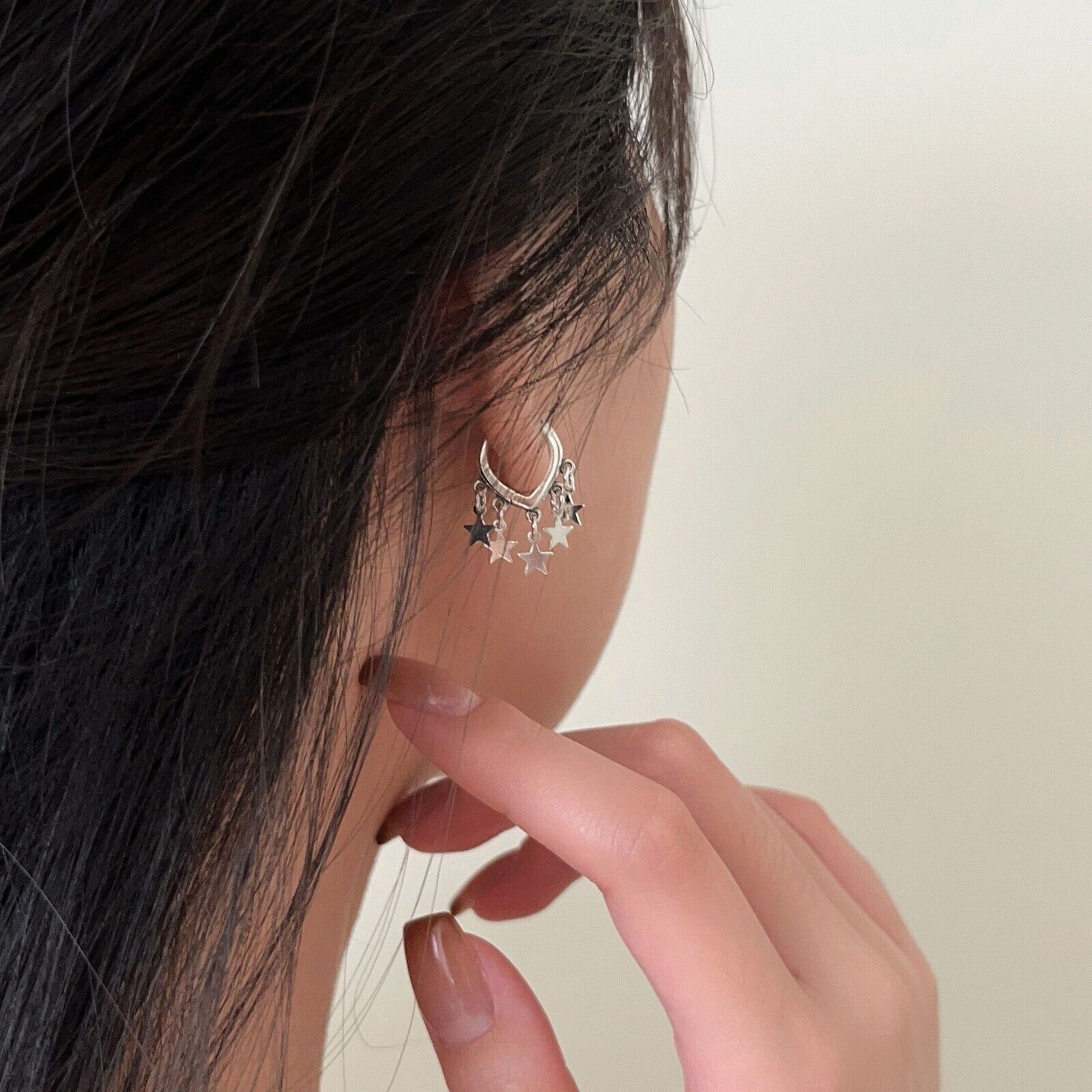 Sterling Silver Star Dangle Hoop Earrings