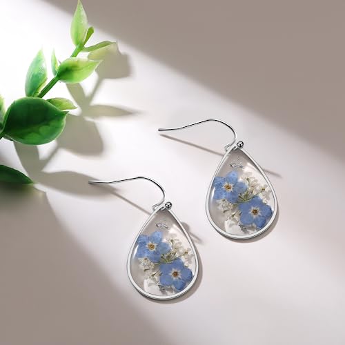 Pressed Wildflower Silver Drop Earrings - Personalized Gift