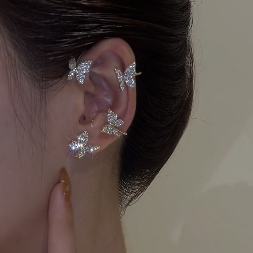 Butterfly Ear Clips with Zircon for Women