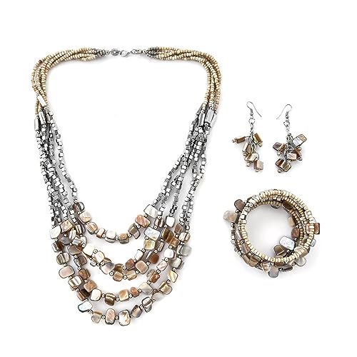 Chunky Beige Beaded Jewelry Set for Women