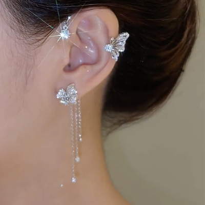 Butterfly Ear Clips with Zircon for Women
