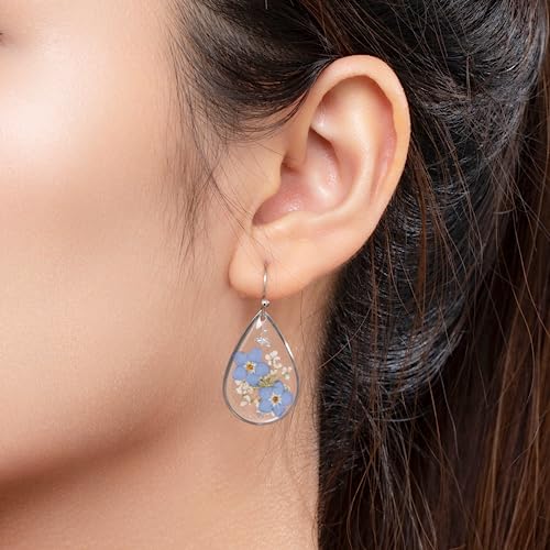 Pressed Wildflower Silver Drop Earrings - Personalized Gift