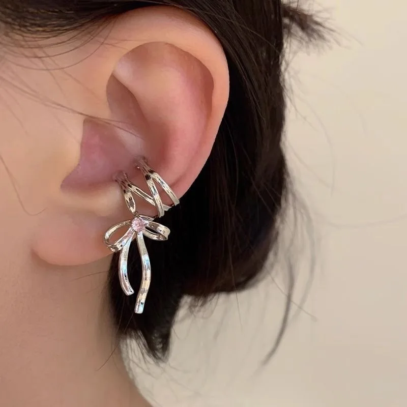 Pink Butterfly Clip-On Ear Cuff Earrings