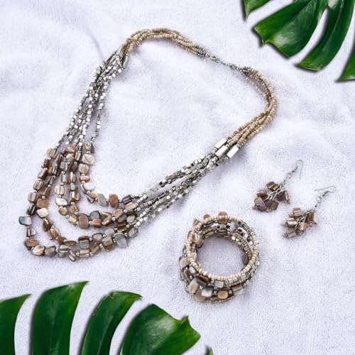 Chunky Beige Beaded Jewelry Set for Women