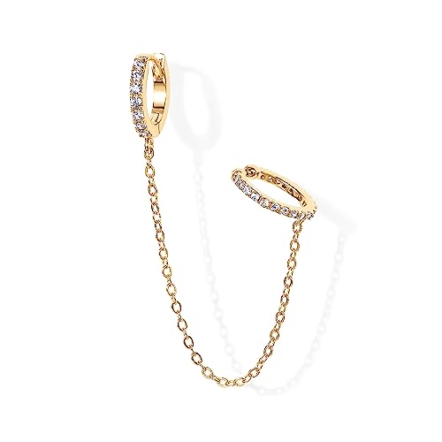 14K Gold Dangle Chain Huggie Earrings for Women