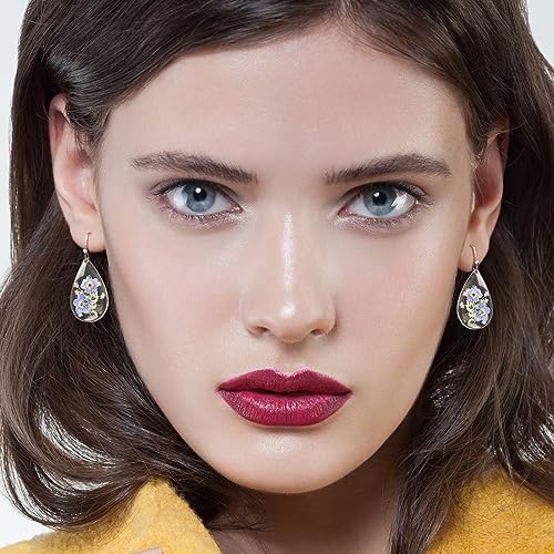Pressed Flower Forget Me Not Drop Dangle Earrings