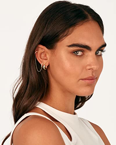 14K Gold Dangle Chain Huggie Earrings for Women