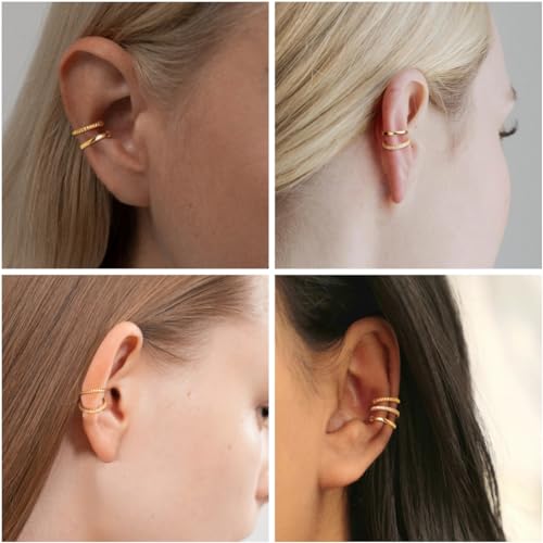 Stylish 14k Gold Non-Piercing Ear Cuffs