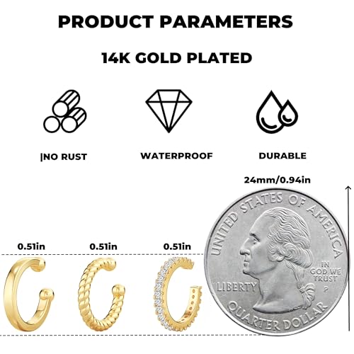 Stylish 14k Gold Non-Piercing Ear Cuffs