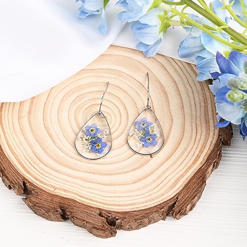 Pressed Flower Forget Me Not Drop Dangle Earrings