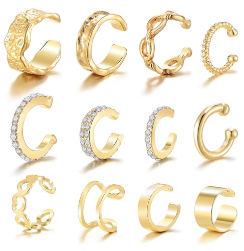 12pcs Non-Piercing Gold and Silver Ear Cuffs