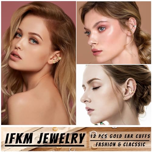 12pcs Non-Piercing Gold and Silver Ear Cuffs