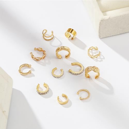 12pcs Non-Piercing Gold and Silver Ear Cuffs