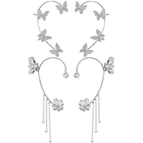 Dainty Silver Butterfly Ear Cuffs - 2 Pairs