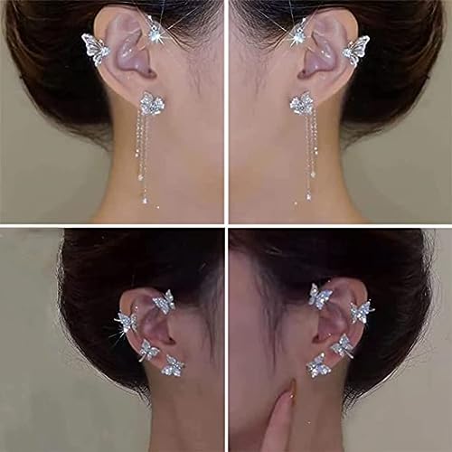 Dainty Silver Butterfly Ear Cuffs - 2 Pairs